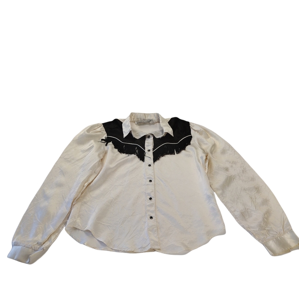Vintage Ranch & Town Western Cowgirl Size 10 Acetate Button Up Long SLV White
